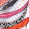 Eucalyptus Fine Art Print | Botanical Photography Eucalyptus fine art photograph of withered leaves in pink, grey, brown and beige, arranged in a row on marble